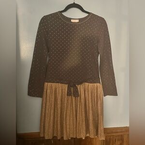 Girl’s Bonnie Jean Gray & Champagne Polka Dot Dress Sz 16-Great Used Condition